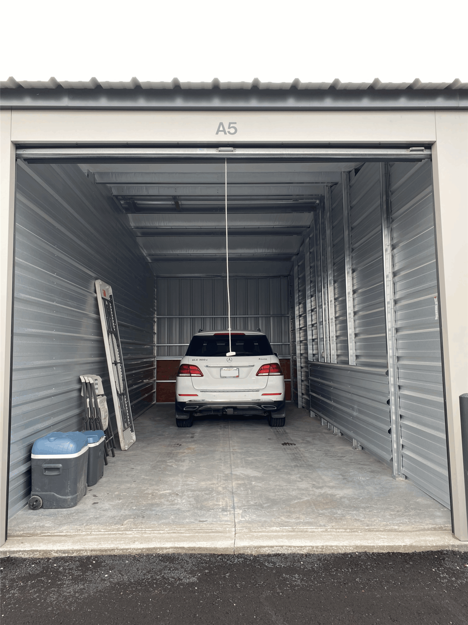 White car parked in Storage Unit Built by CMR Builds